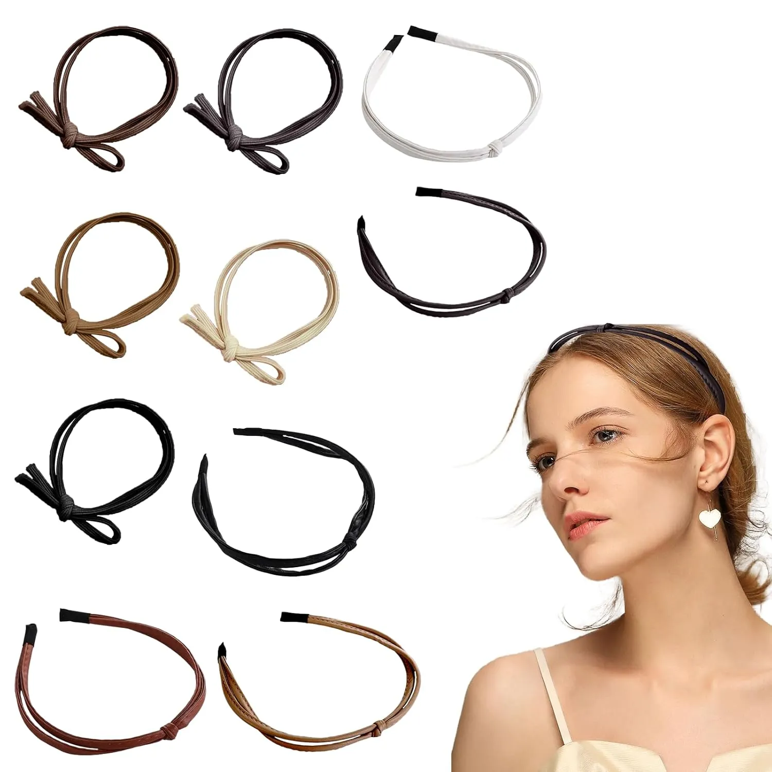 10 Pcs Thin Leather Headbands for Women, Thin Headbands for Women Trendy, Knotted Head Bands, Womens Headband Fashion, Skinny Headband for Womens