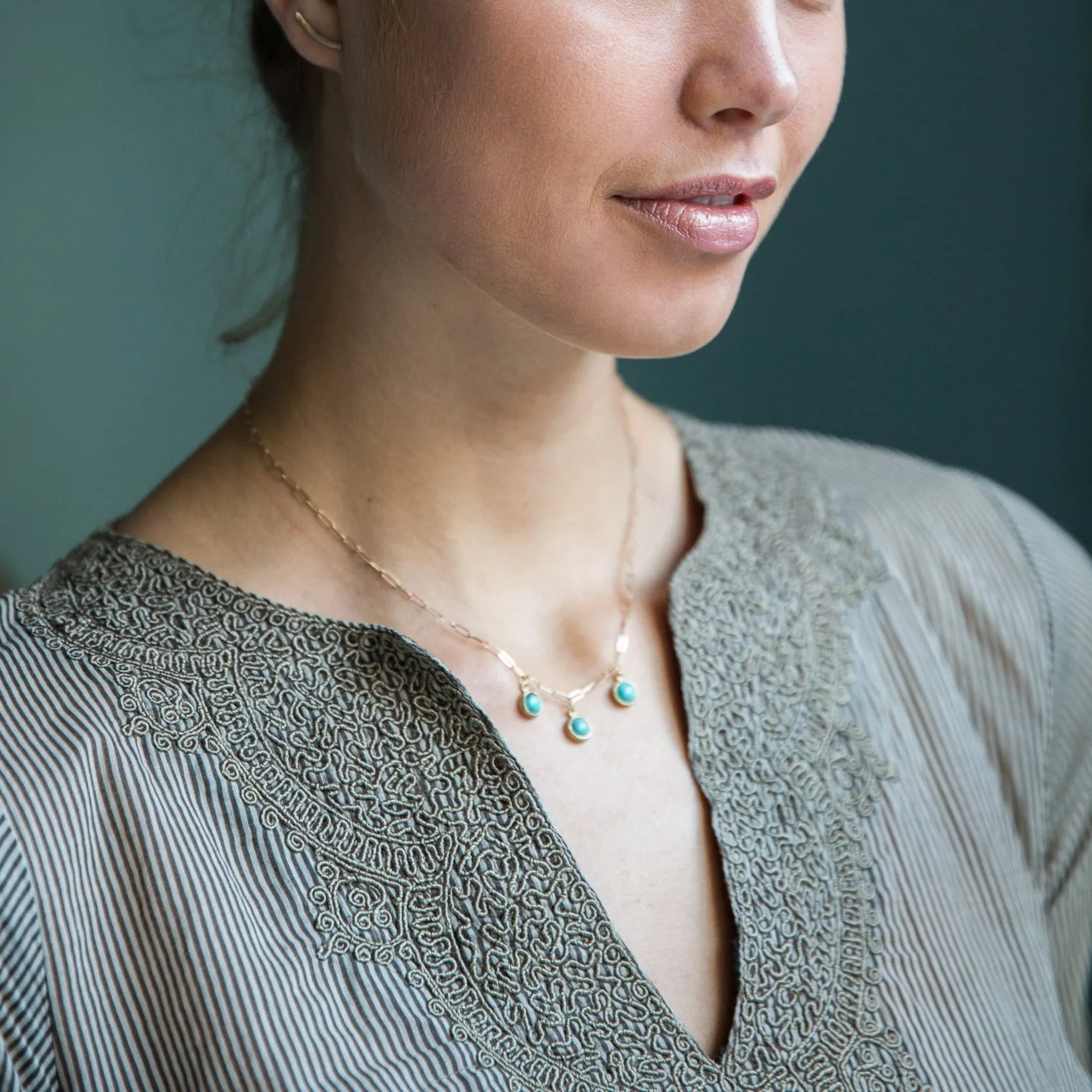 10K Semi-Precious Three Stone Drop Necklace in Ruby