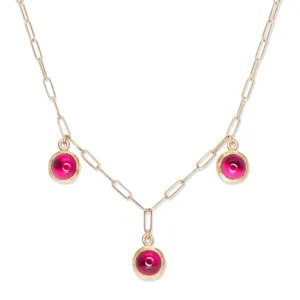 10K Semi-Precious Three Stone Drop Necklace in Ruby