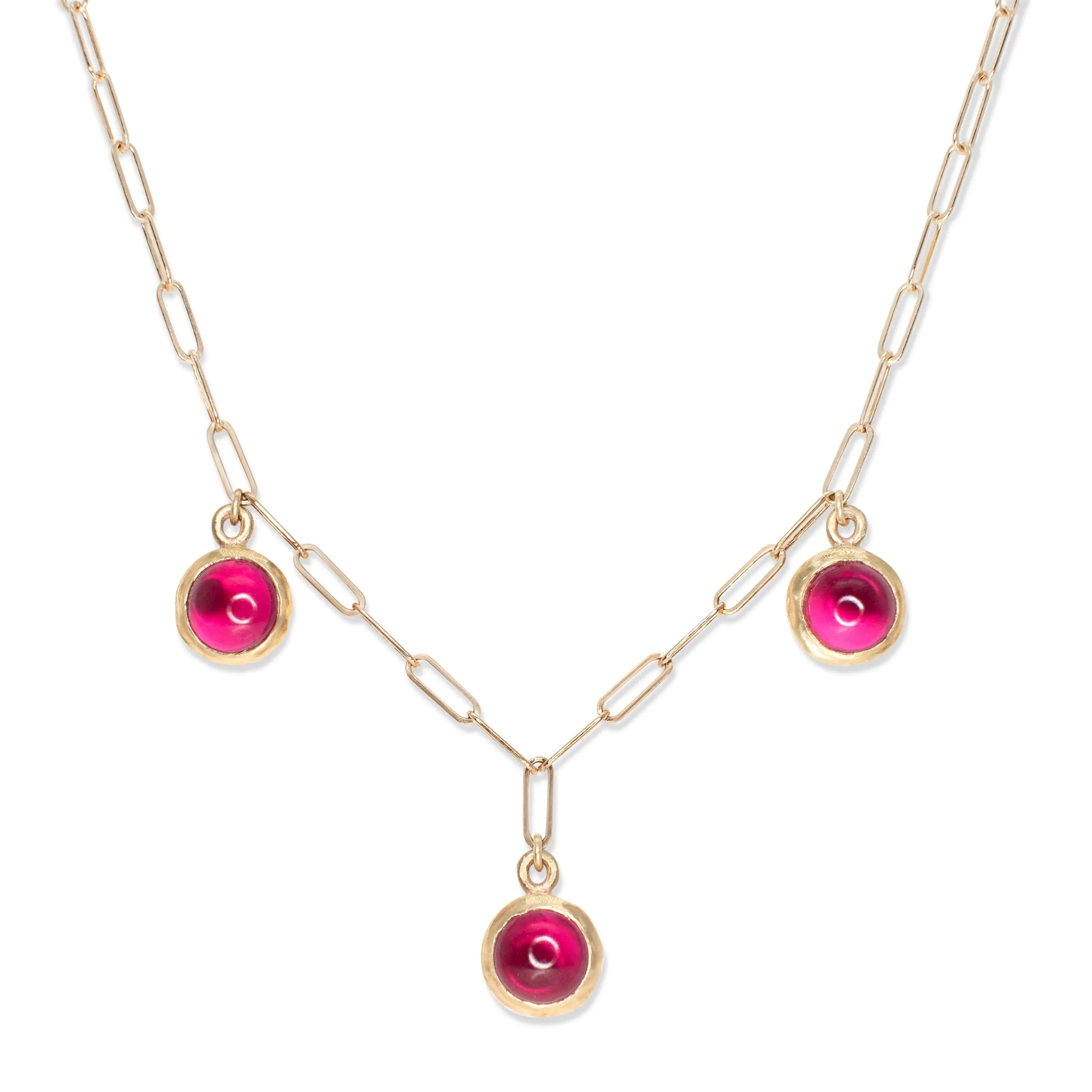 10K Semi-Precious Three Stone Drop Necklace in Ruby