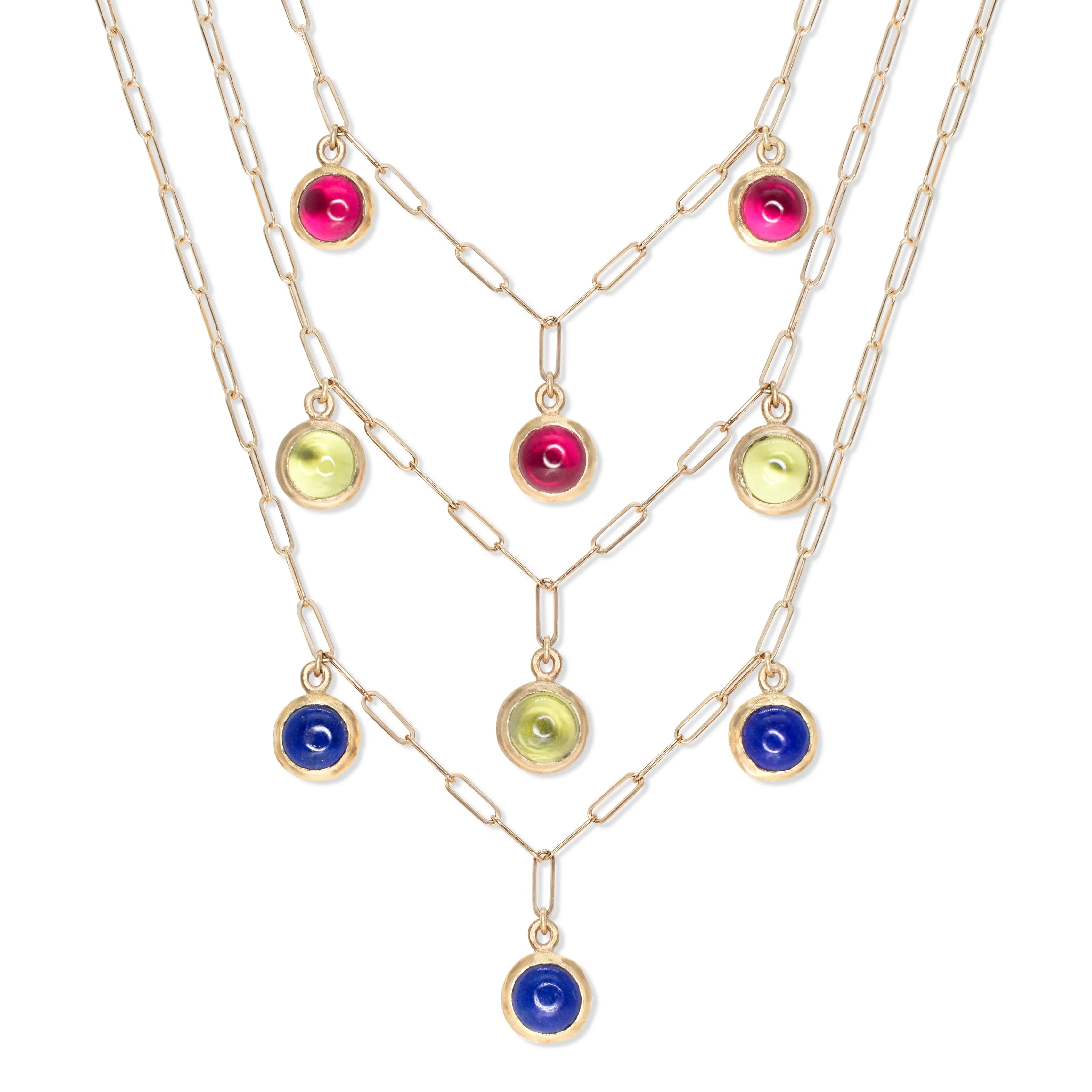 10K Semi-Precious Three Stone Drop Necklace in Ruby