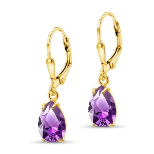 14K Gold Plated Amethyst Teardrop Earrings for Women ??February Birthstone Jewelry ??Dainty Leverback Earrings in Gold Over 925 Sterling Silver ??Elegant Gift for Women