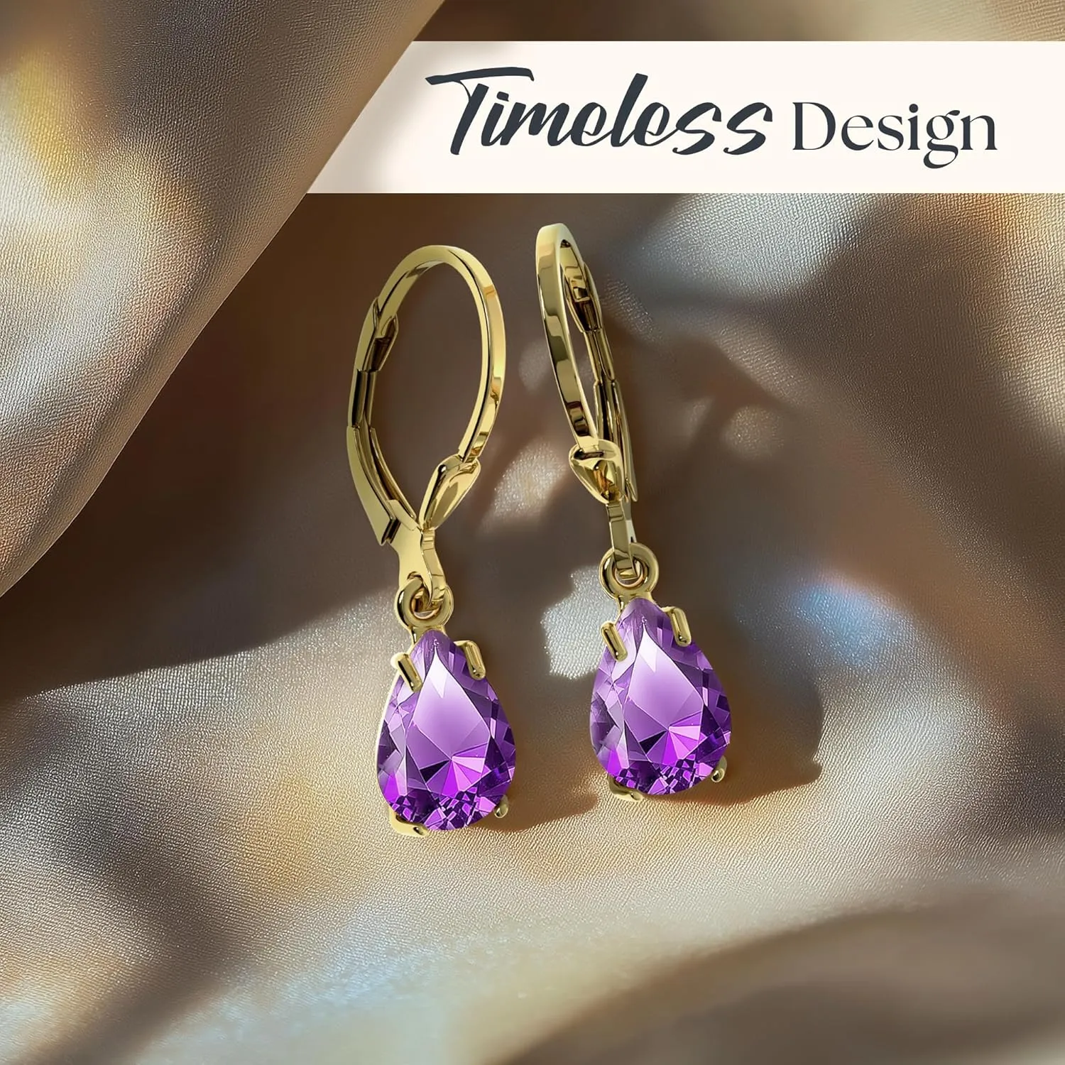 14K Gold Plated Amethyst Teardrop Earrings for Women ??February Birthstone Jewelry ??Dainty Leverback Earrings in Gold Over 925 Sterling Silver ??Elegant Gift for Women