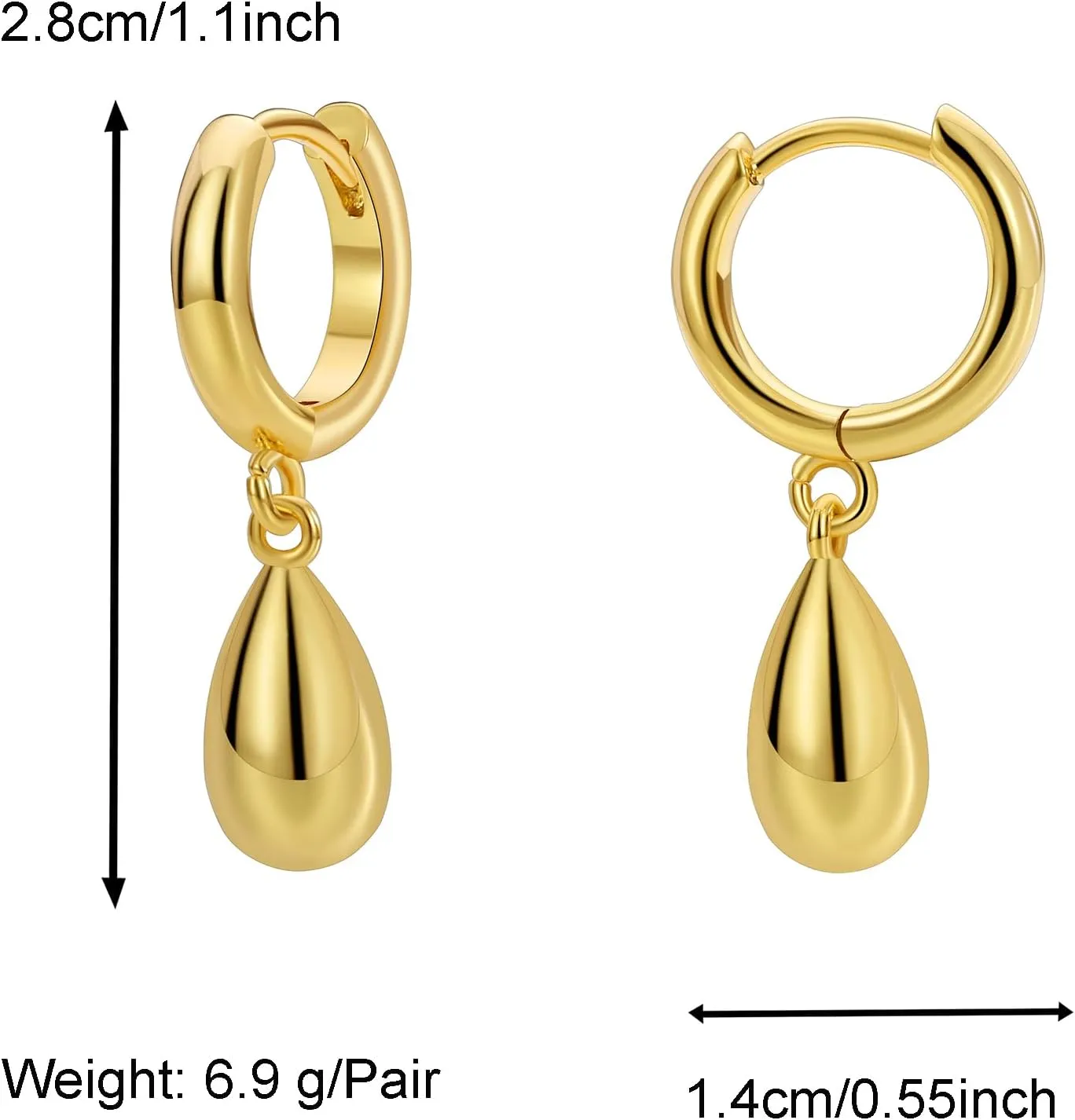 14K Gold Plated Drop Earrings-Medium Huggie Hoop Charm Earrings Lightweight Dangle Earrings for Women-Summer Beach Jewelry Hypoallergenic Gift for Her