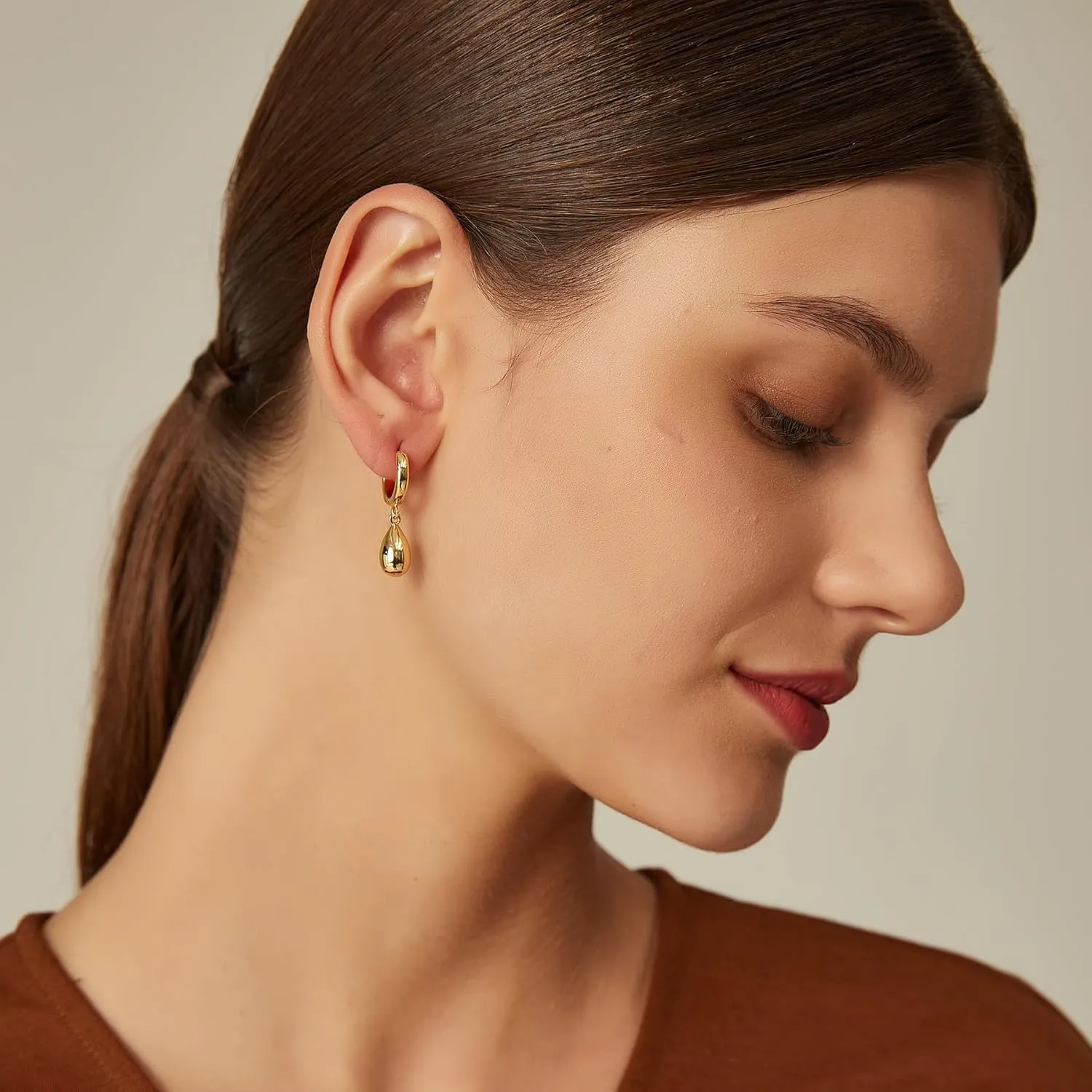 14K Gold Plated Drop Earrings-Medium Huggie Hoop Charm Earrings Lightweight Dangle Earrings for Women-Summer Beach Jewelry Hypoallergenic Gift for Her