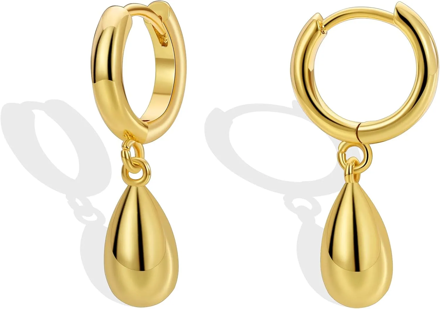 14K Gold Plated Drop Earrings-Medium Huggie Hoop Charm Earrings Lightweight Dangle Earrings for Women-Summer Beach Jewelry Hypoallergenic Gift for Her