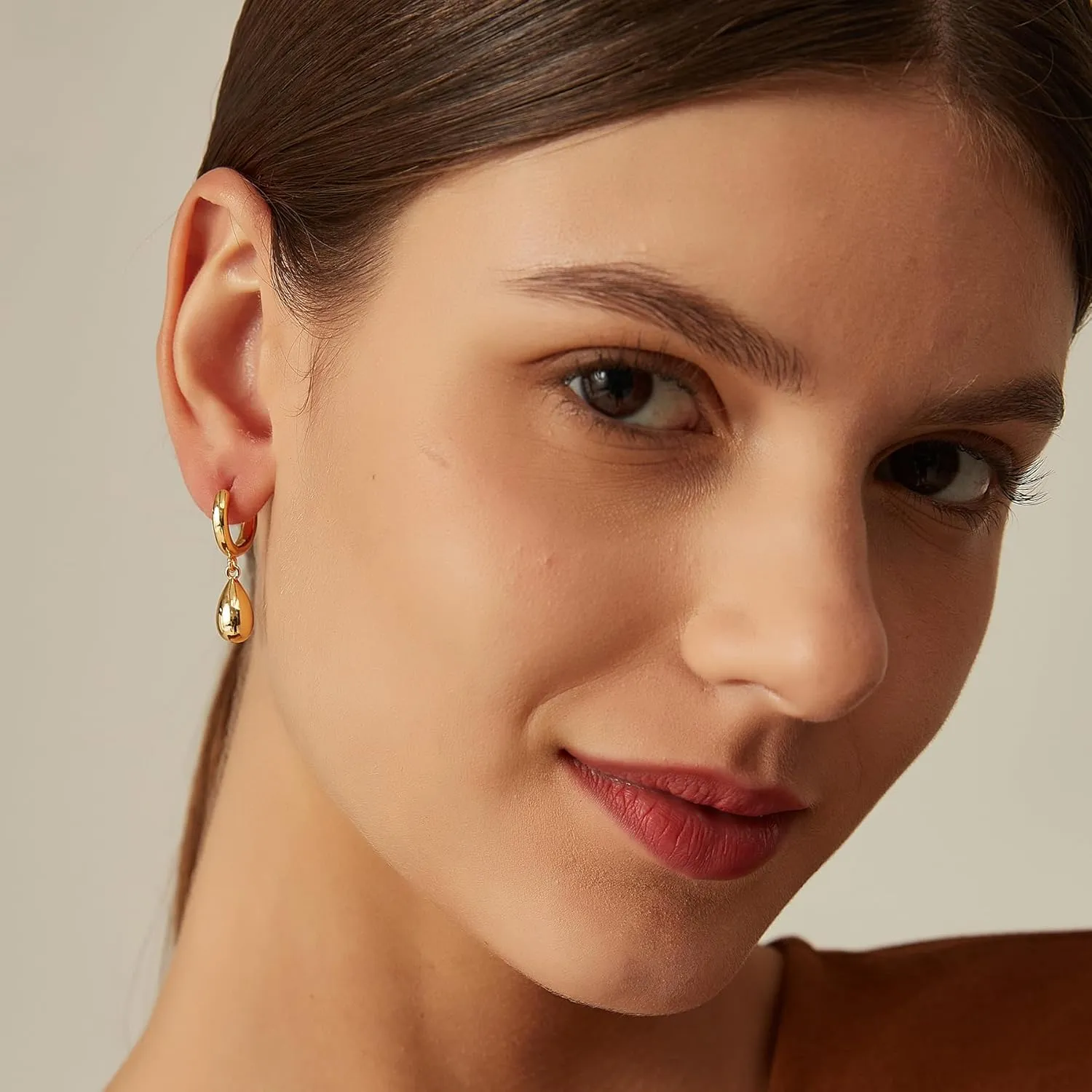 14K Gold Plated Drop Earrings-Medium Huggie Hoop Charm Earrings Lightweight Dangle Earrings for Women-Summer Beach Jewelry Hypoallergenic Gift for Her