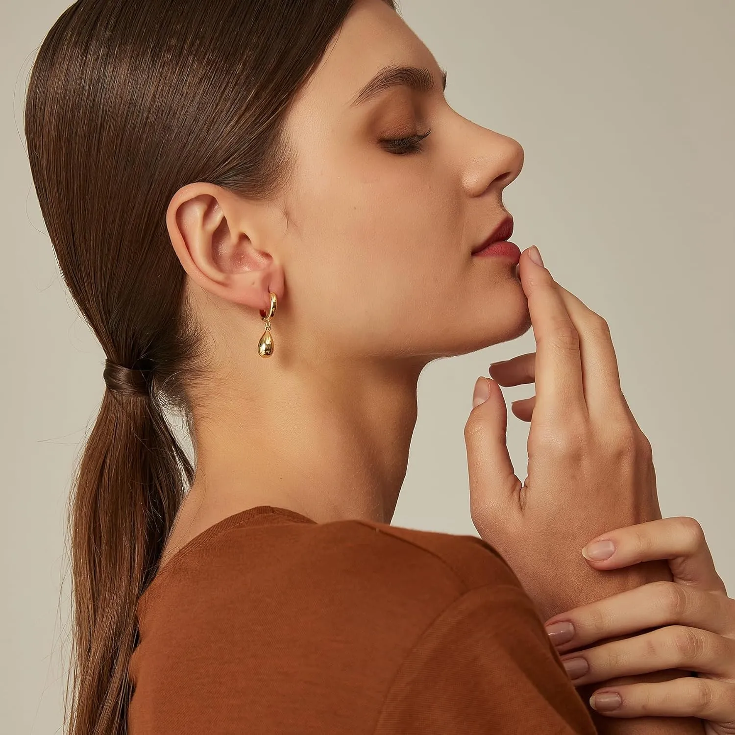 14K Gold Plated Drop Earrings-Medium Huggie Hoop Charm Earrings Lightweight Dangle Earrings for Women-Summer Beach Jewelry Hypoallergenic Gift for Her