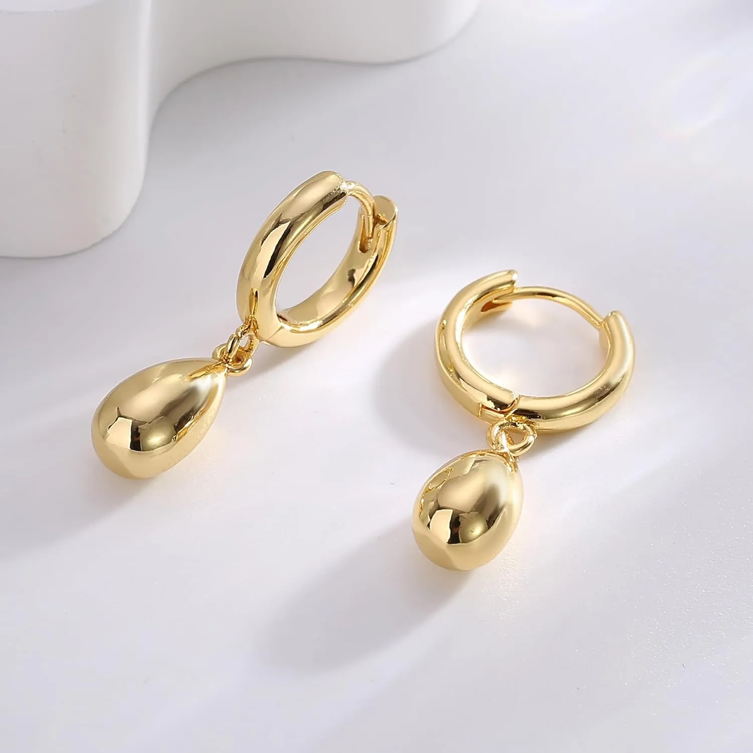 14K Gold Plated Drop Earrings-Medium Huggie Hoop Charm Earrings Lightweight Dangle Earrings for Women-Summer Beach Jewelry Hypoallergenic Gift for Her