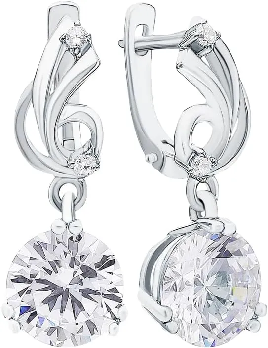 14K Gold Solitaire Drop Earrings, Round Diamond (4.52ct) Brilliant Cut Dangle Earrings, Dainty and Elegant Bridal Jewelry Gift for Women.