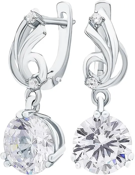 14K Gold Solitaire Drop Earrings, Round Diamond (4.52ct) Brilliant Cut Dangle Earrings, Dainty and Elegant Bridal Jewelry Gift for Women.