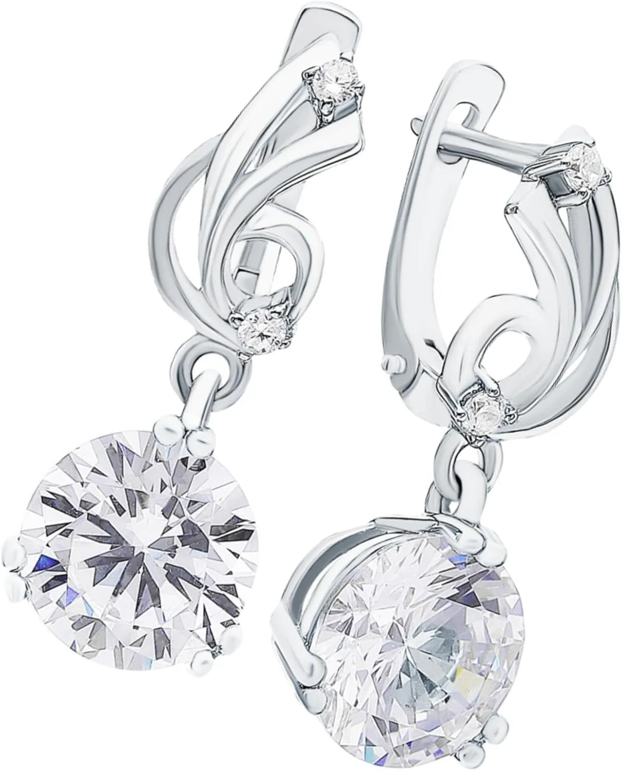 14K Gold Solitaire Drop Earrings, Round Diamond (4.52ct) Brilliant Cut Dangle Earrings, Dainty and Elegant Bridal Jewelry Gift for Women.