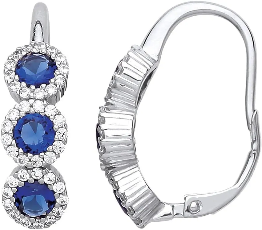 14k White Gold Finish 2.00 Ct Round Cut Blue Sapphire Halo Womens Drop and Dangle Earrings