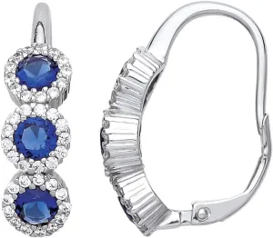 14k White Gold Finish 2.00 Ct Round Cut Blue Sapphire Halo Womens Drop and Dangle Earrings