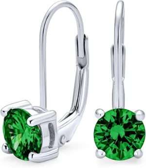 14k White Gold Finish 2.00 Ct Round Cut Green Emerald 4 Prongs Womens Drop and Dangle Earrings