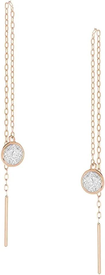 14K White Gold Or Rose Gold Chain Dangle Earrings Round CZ Bezel Threader Drop Earrings