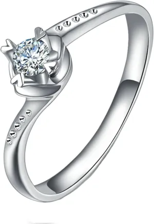 18carat White Gold Promise Rings for Her, Silver Women's Rings Vintage, Heart Design 0.14ct Rings Diamond Birthday Gifts for Mother Size 4-11