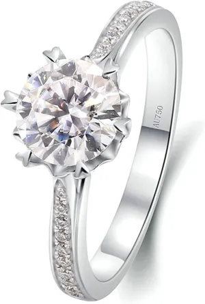 18K Engagement Rings for Couple White Gold 1ct Round Shape White Moissanite Promise Rings for Womens