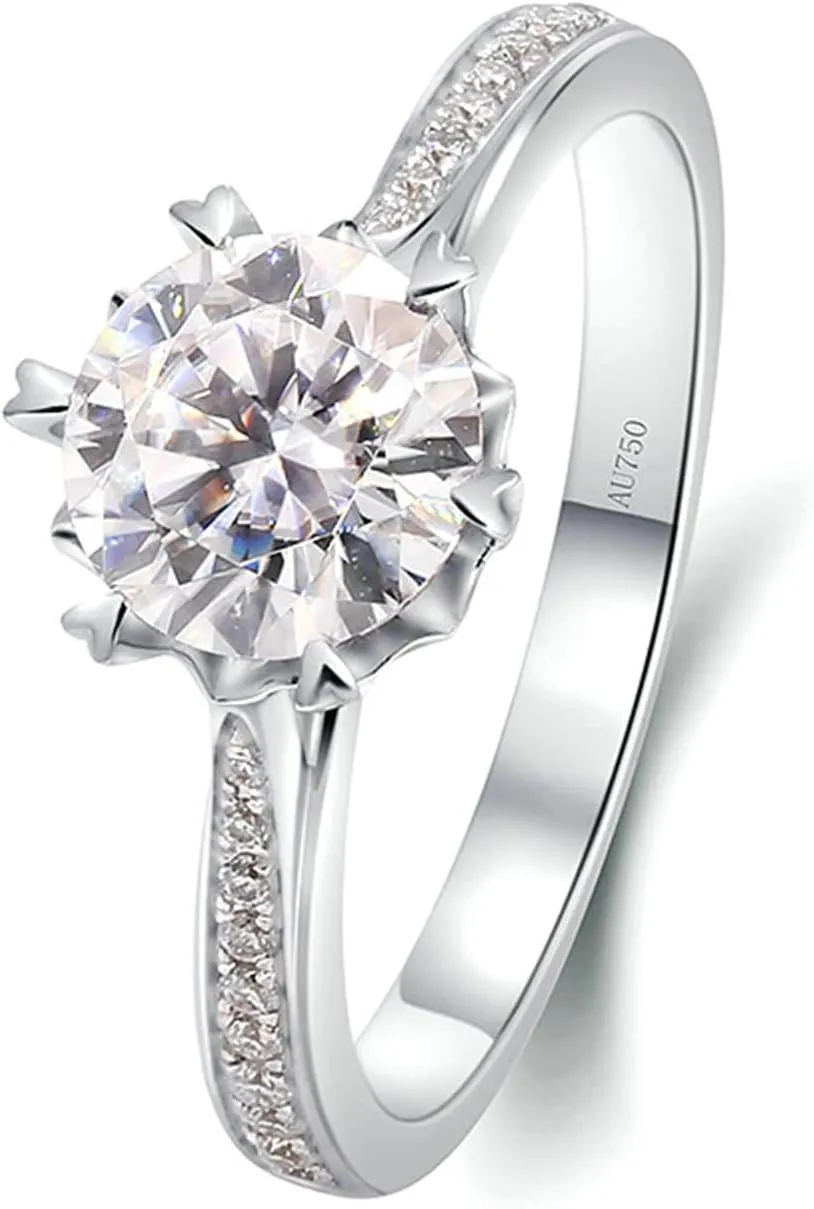 18K Engagement Rings for Couple White Gold 1ct Round Shape White Moissanite Promise Rings for Womens