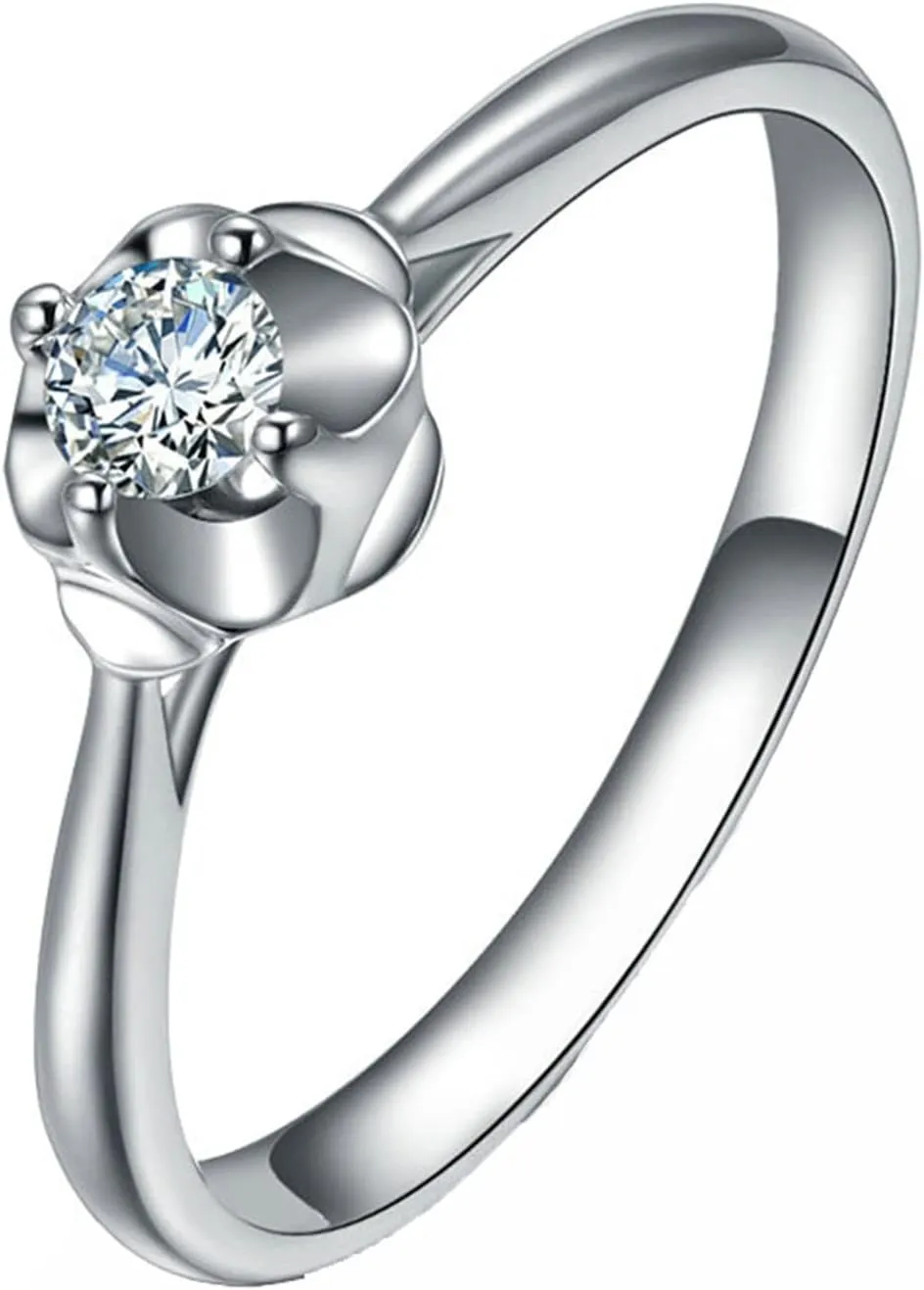 18K Real White Gold 750 Promise Rings, Silver Women's Rings Jewelry, Flower 0.13ct Diamond Rings Real for Wife Size 4-11