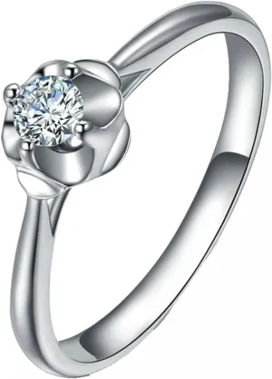 18K Real White Gold 750 Promise Rings, Silver Women's Rings Jewelry, Flower 0.13ct Diamond Rings Real for Wife Size 4-11