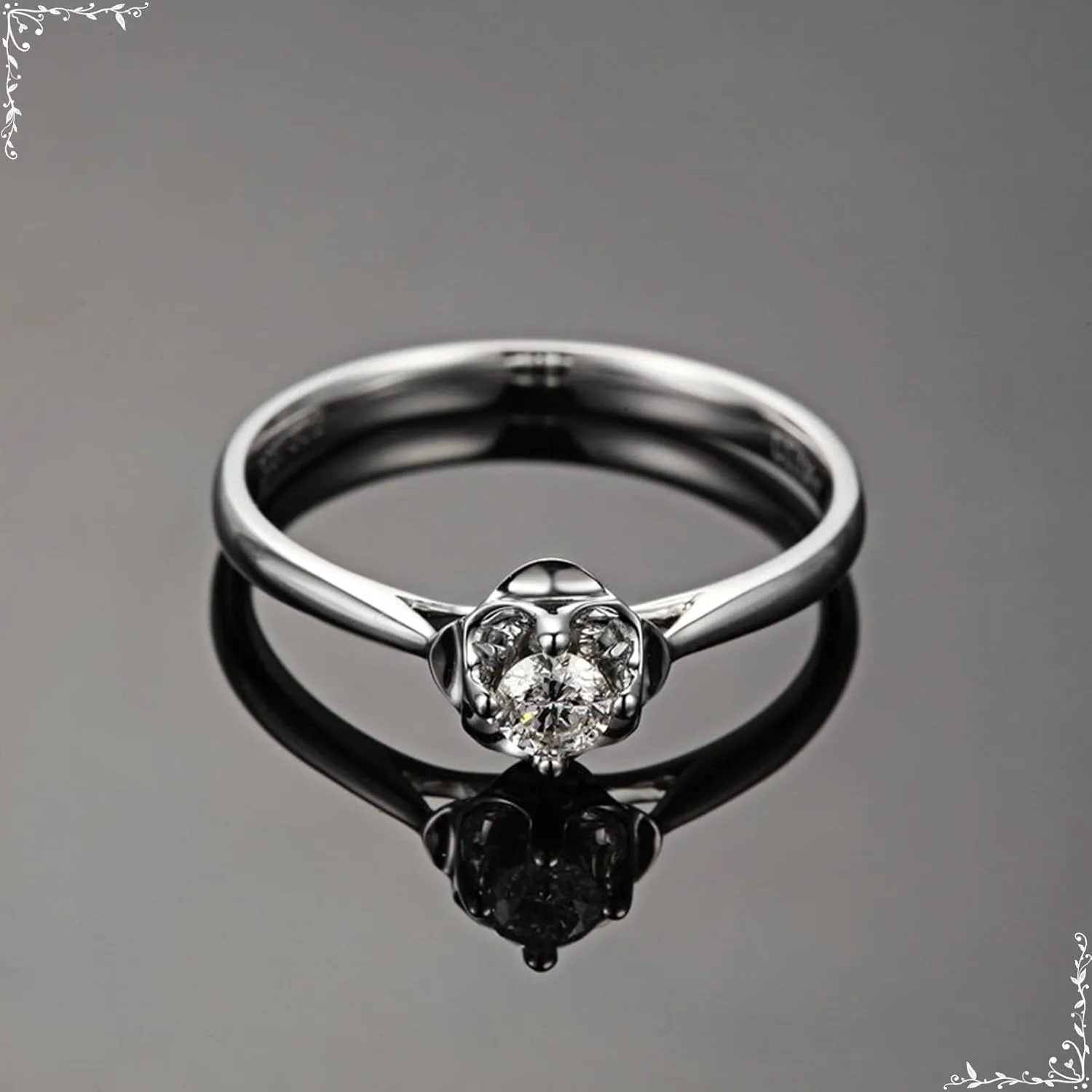 18K Real White Gold 750 Promise Rings, Silver Women's Rings Jewelry, Flower 0.13ct Diamond Rings Real for Wife Size 4-11