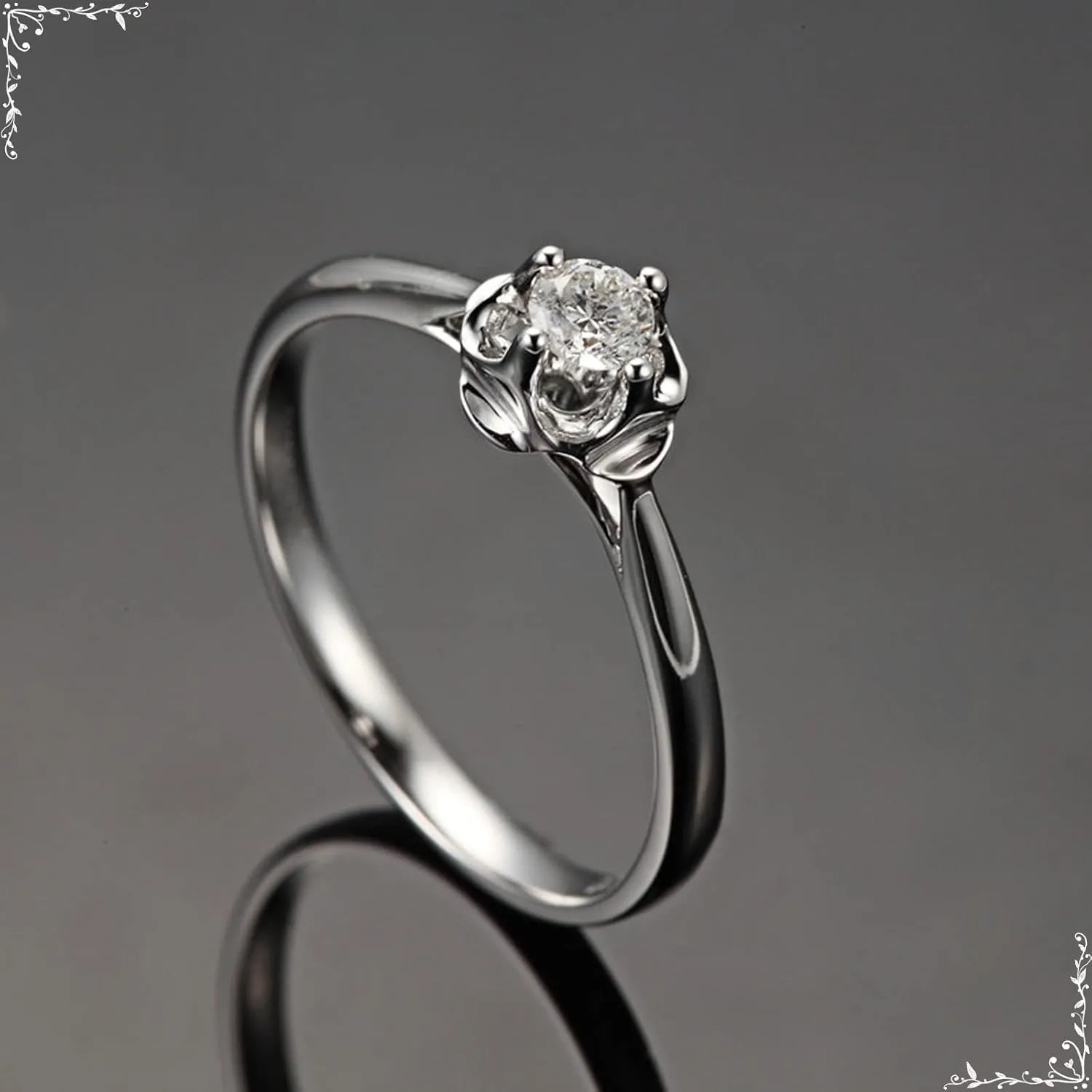 18K Real White Gold 750 Promise Rings, Silver Women's Rings Jewelry, Flower 0.13ct Diamond Rings Real for Wife Size 4-11