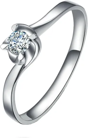 18K White Gold 750 Rings for Women, Silver Woman's Promise Rings, 4-Prong 0.13ct Diamond Rings Vintage for Sister Size 4-11