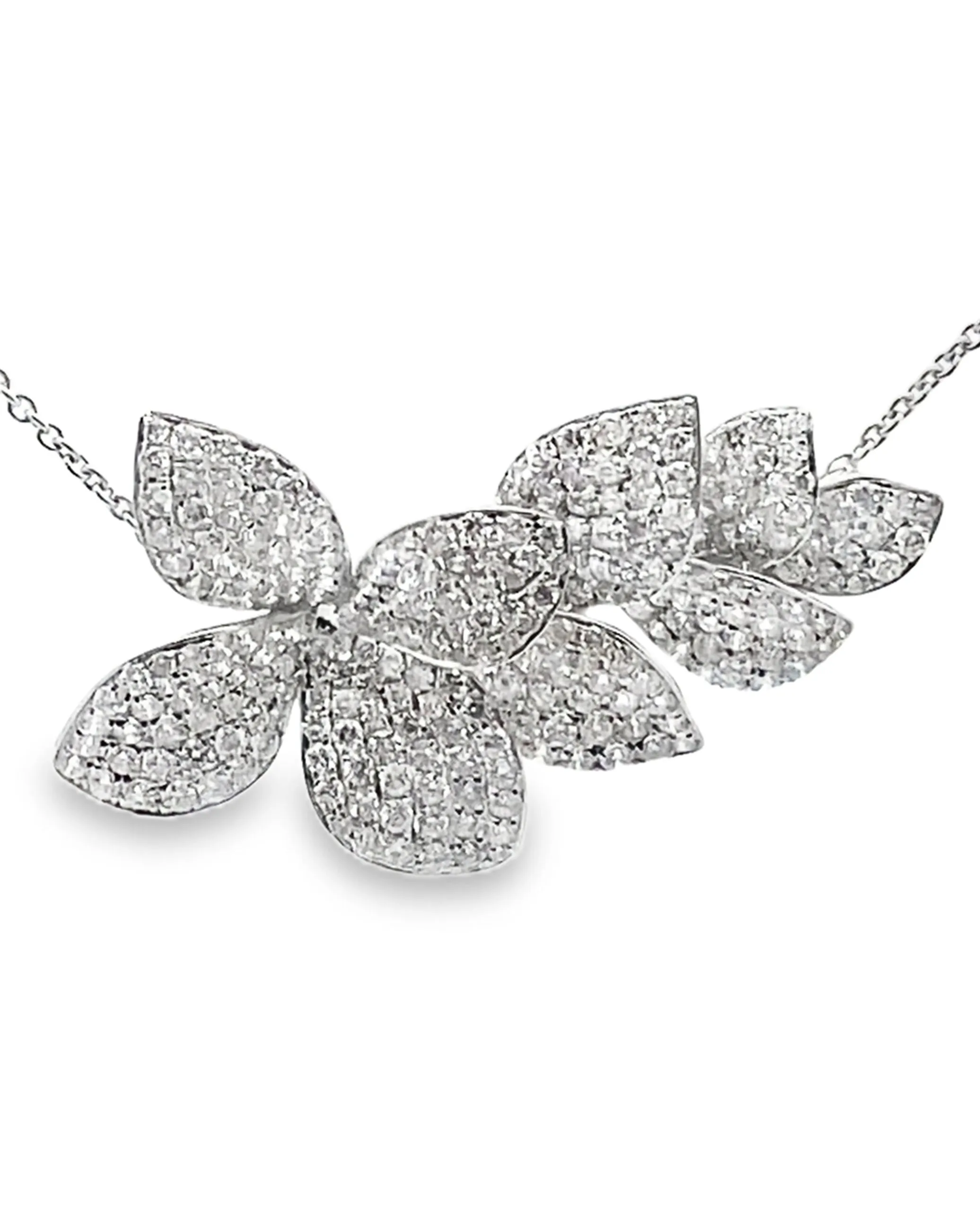 18K White Gold Organic Flower Diamond Necklace
