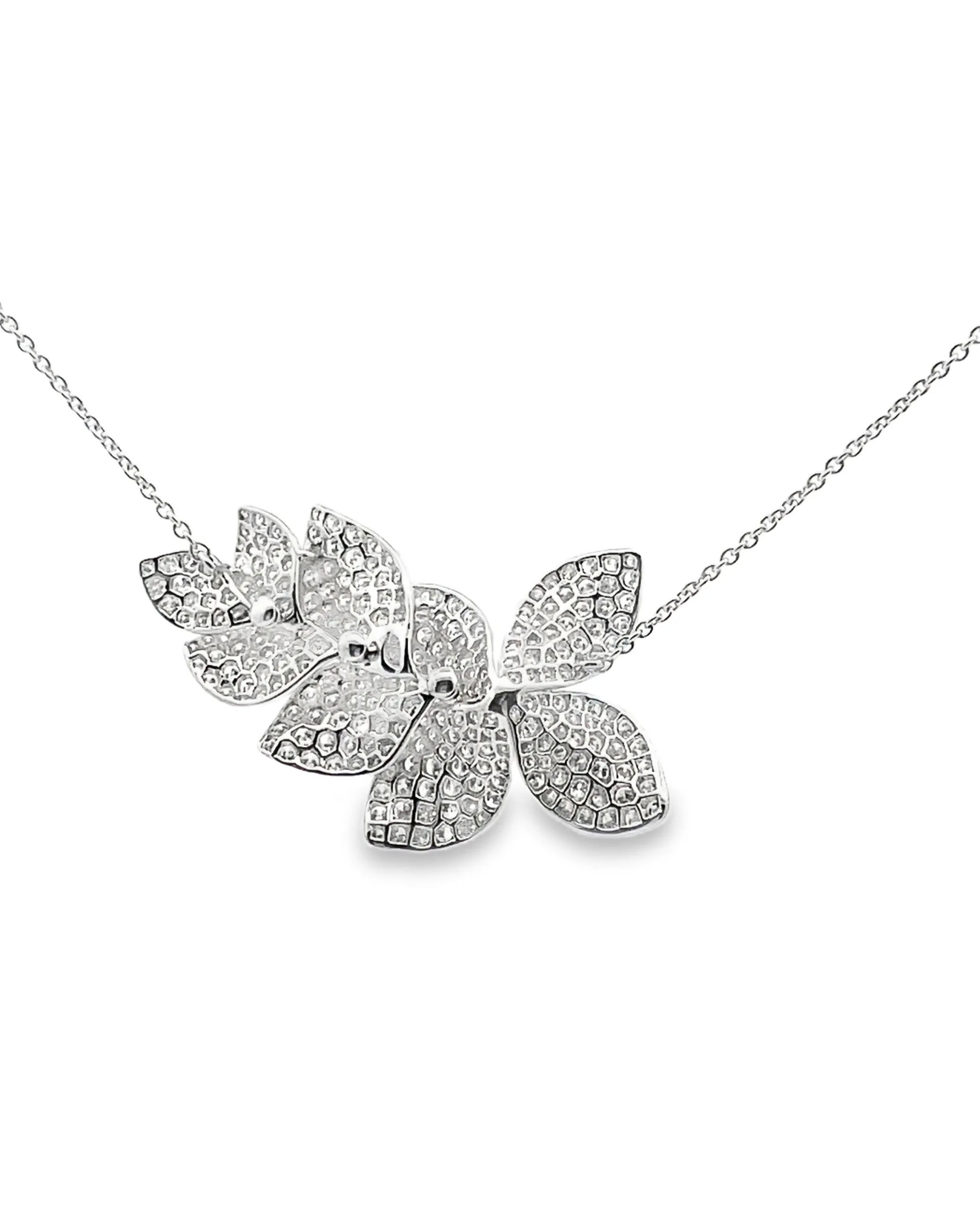 18K White Gold Organic Flower Diamond Necklace