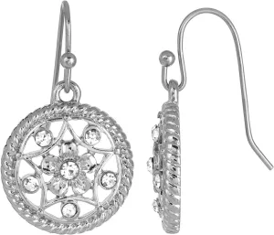 1928 Jewelry Star & Flower Motif Round Hematite Crystal Drop Earrings