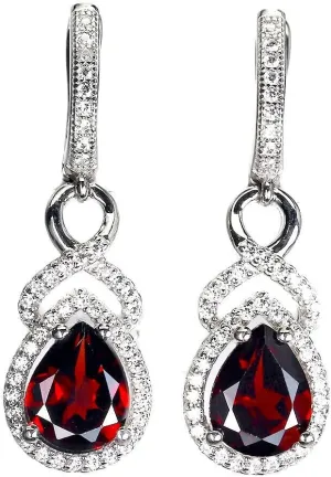 2.00 Ct Pear Cut Red Garnet Drop & Dangle Lever Back Earrings 14K White Gold Plated