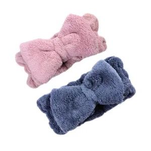 2pcs Bowtie Hair Band for Women Girls Elastic Wraps Makeup Sports Shower Face Cleaning Stylish Functional Hair Accessories