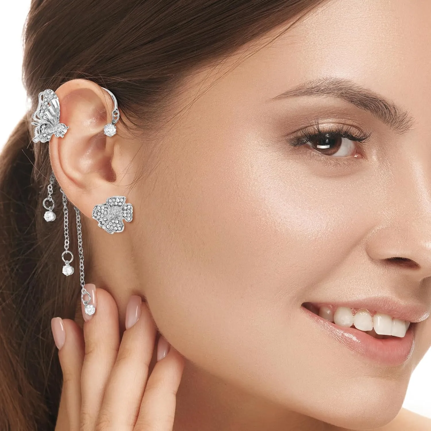2Pcs Butterfly Ear Cuff for Women, Tassel Zircon Earrings Butterfly Ear Cuffs No Piercing Dangle, Butterfly Clip on Earrings, Tassel Style Zircon Earrings, Fairy Ear Clip Jewelry Gifts for Women