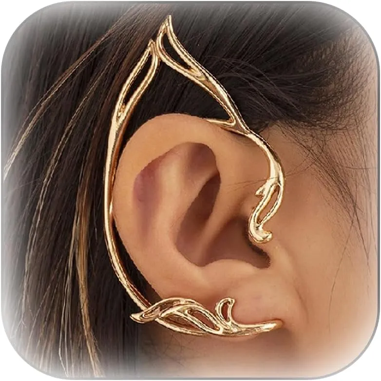 2PCS Elf Ear Cuffs for Women Girls - Non Piercing Fairy Earrings Cuff Wrap Clip-on for Fantasy Halloween Christmas Party Cosplay Costume