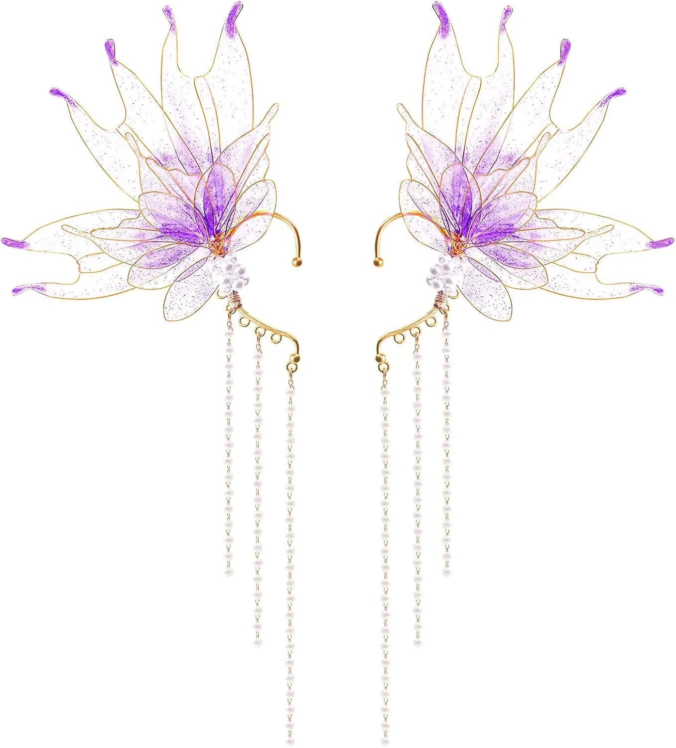 2Pcs Mermaid Elf Ear Cuffs Supplies Fairy Wings Earrings Accessories Dress up Mermaid Non Piercing Ear Clips for Women Christmas Halloween Cosplay Party Costume Accessories