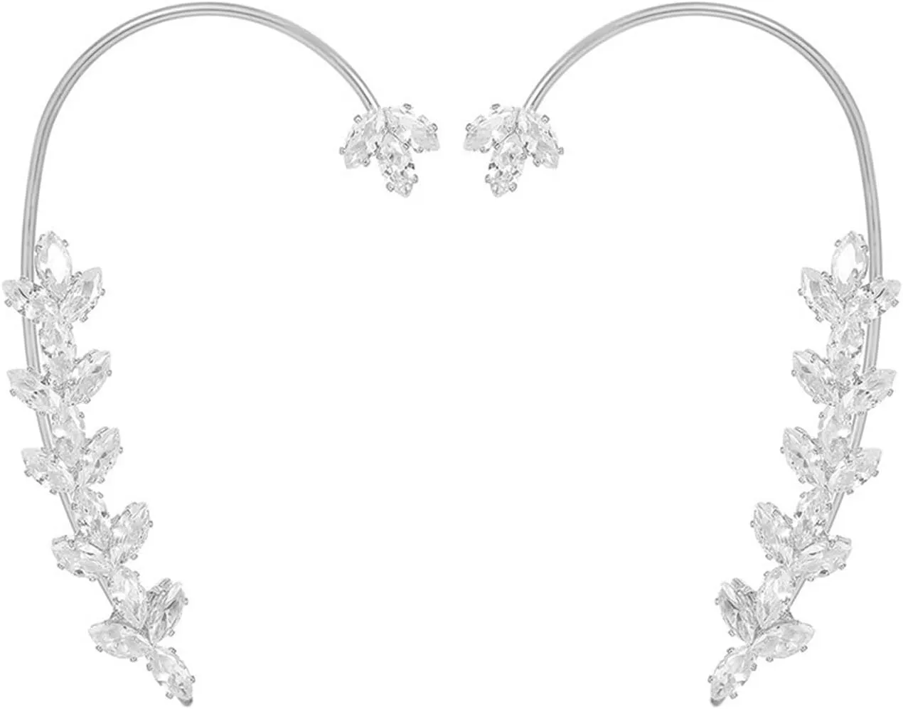 2PCS Sparkling Crystal Leaf Ear Cuffs Earrings for Women Vintage Zircon Ear Wrap Earrings Non-Pierced Cartilage Fake Earrings Jewelry Gifts for Her