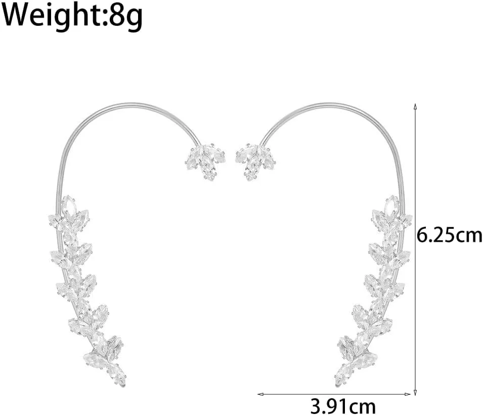 2PCS Sparkling Crystal Leaf Ear Cuffs Earrings for Women Vintage Zircon Ear Wrap Earrings Non-Pierced Cartilage Fake Earrings Jewelry Gifts for Her