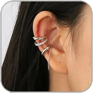 3 Pairs Ear Cuff Earrings for Women Non Piercing Ear Cuffs Gold/Silver C Cartilage Ear Clips Cubic Zirconia Hoop Huggie Ear Cuffs Non Pierced Clip On Cuff Chain Earrings
