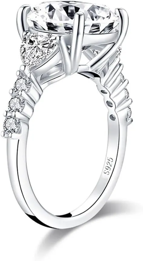 4 Carat Moissanite Diamond Ring, Engagement Rings for Women, Cushion Cut, Promise Ring, 3 Stones Wedding Band Jewelry, White Gold Plated Sterling Silver 3.5ct D Color VVS1