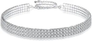 4 Row Rhinestone Choker Necklaces Silver Sparkling Diamond Choker Crystal Bracelet Rhinestone Necklace for Women Bridal Wedding Bridesmaid