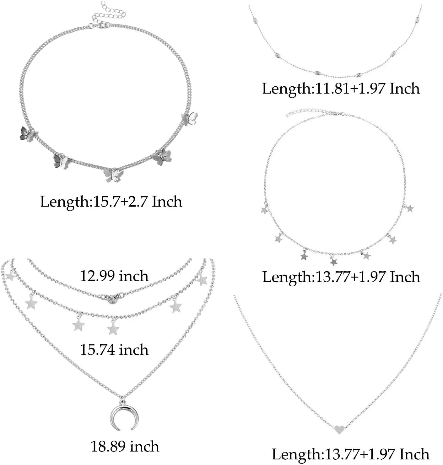 4 Sets Layered Choker Necklace Gold Butterfly Star Moon Heart Pendant Necklace Cute Vsco Multilayer Chain Choker Necklace for Women