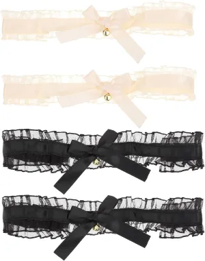 4pcs Bowknot Chokers Necklaces for Women Beige Lace Choker Bell Victorian Ruffle Collar Trendy Accessory