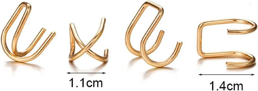 4Pcs Ear Cuffs for Women Non Piercing Gold Cross Double Lines Ear Cuffs Earrings Chunky Ear Cuffs Earrings Minimalist Helix Ear Clip on Cartilage Earrings Set for Women Men Ear Cuffs Jewelry