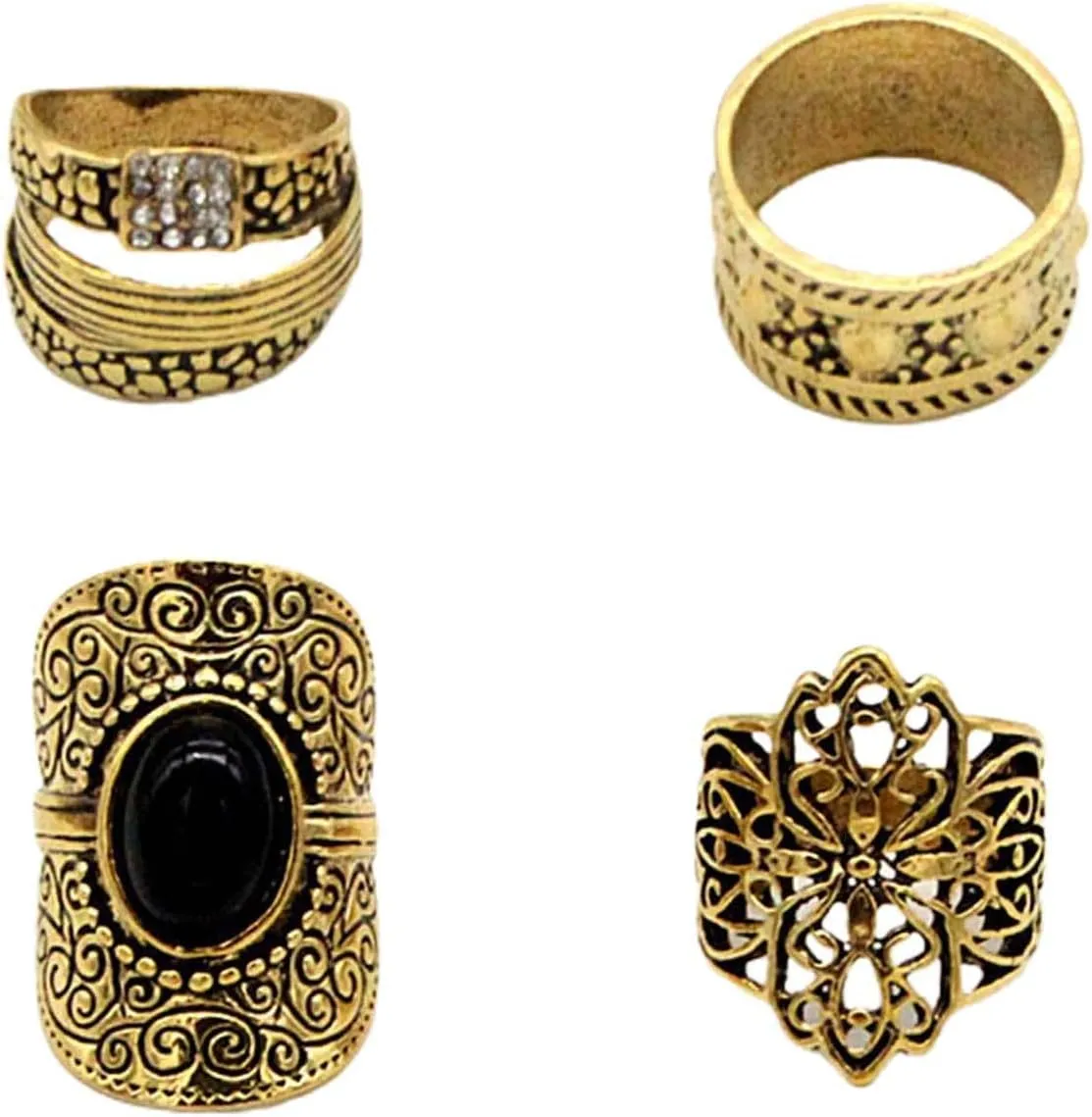 4Pcs/Set Unisex Rings Wide Ethnic Style Alloy Hollow Carved Pattern Knuckle Rings Jewelry Accessories Women Fashion Ring Jewelry Wedding Rings