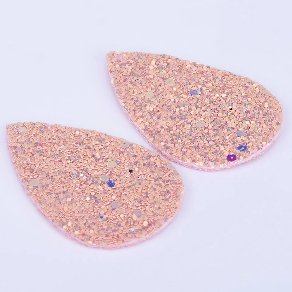 56*38*2mm Multicolor Faux Leather Dangle Charms Pendants PU Leather Glitter Sequined Teardrop charm Great for Light Earrings 4pcs