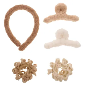 5pcs Cartoon Plush Hair Tie Fluffy Hair Clips Headbands for Women Girls Non- Convenient