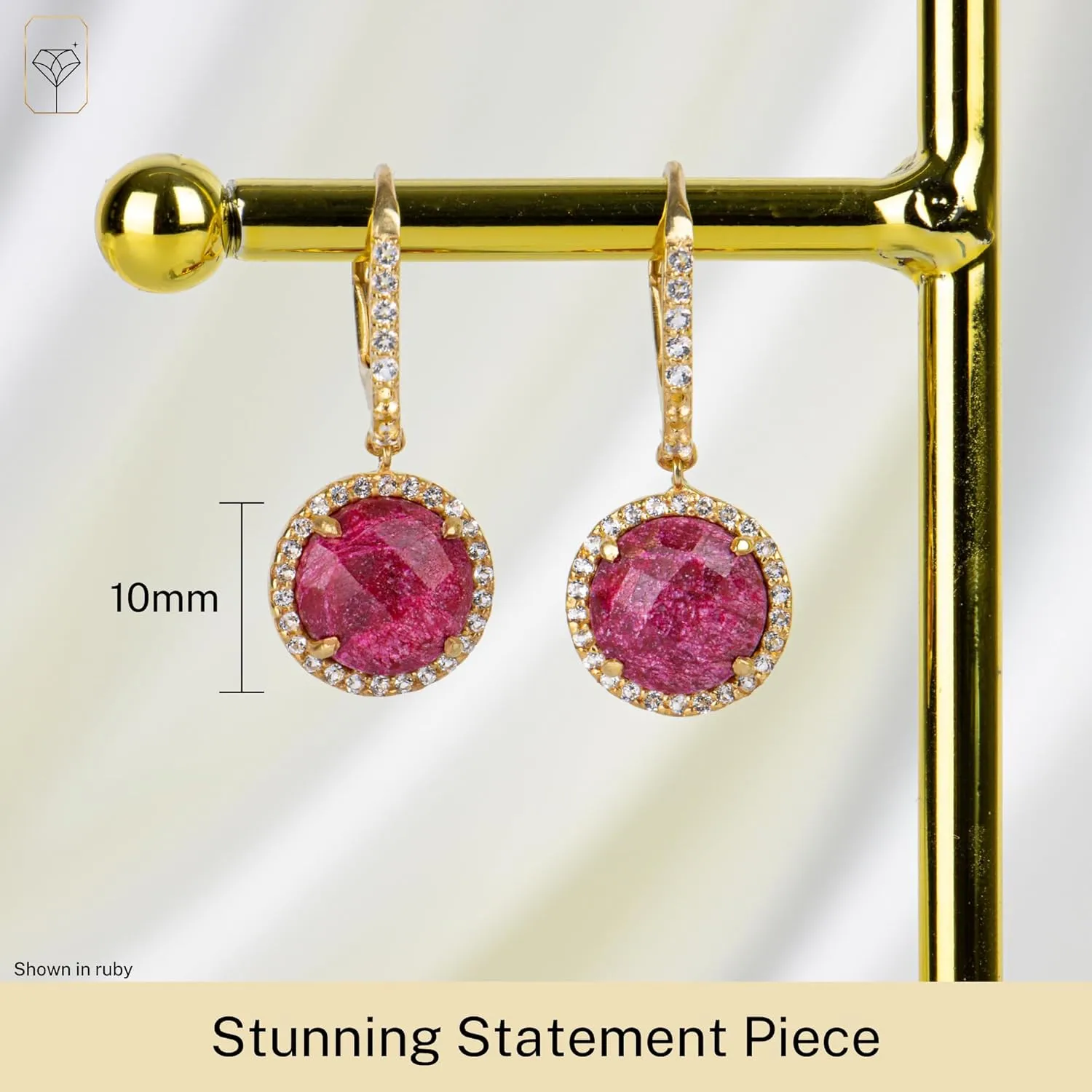 6.5 Ct. Round Gemstone Dangle Earrings in 18k Gold Over Sterling Silver | Gold Dangle Earrings for Women with White Topaz Accents | Drop Earrings for Women | Birthstone Earring by MAX   STONE