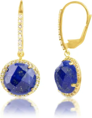 6.5 Ct. Round Gemstone Dangle Earrings in 18k Gold Over Sterling Silver | Gold Dangle Earrings for Women with White Topaz Accents | Drop Earrings for Women | Birthstone Earring by MAX   STONE