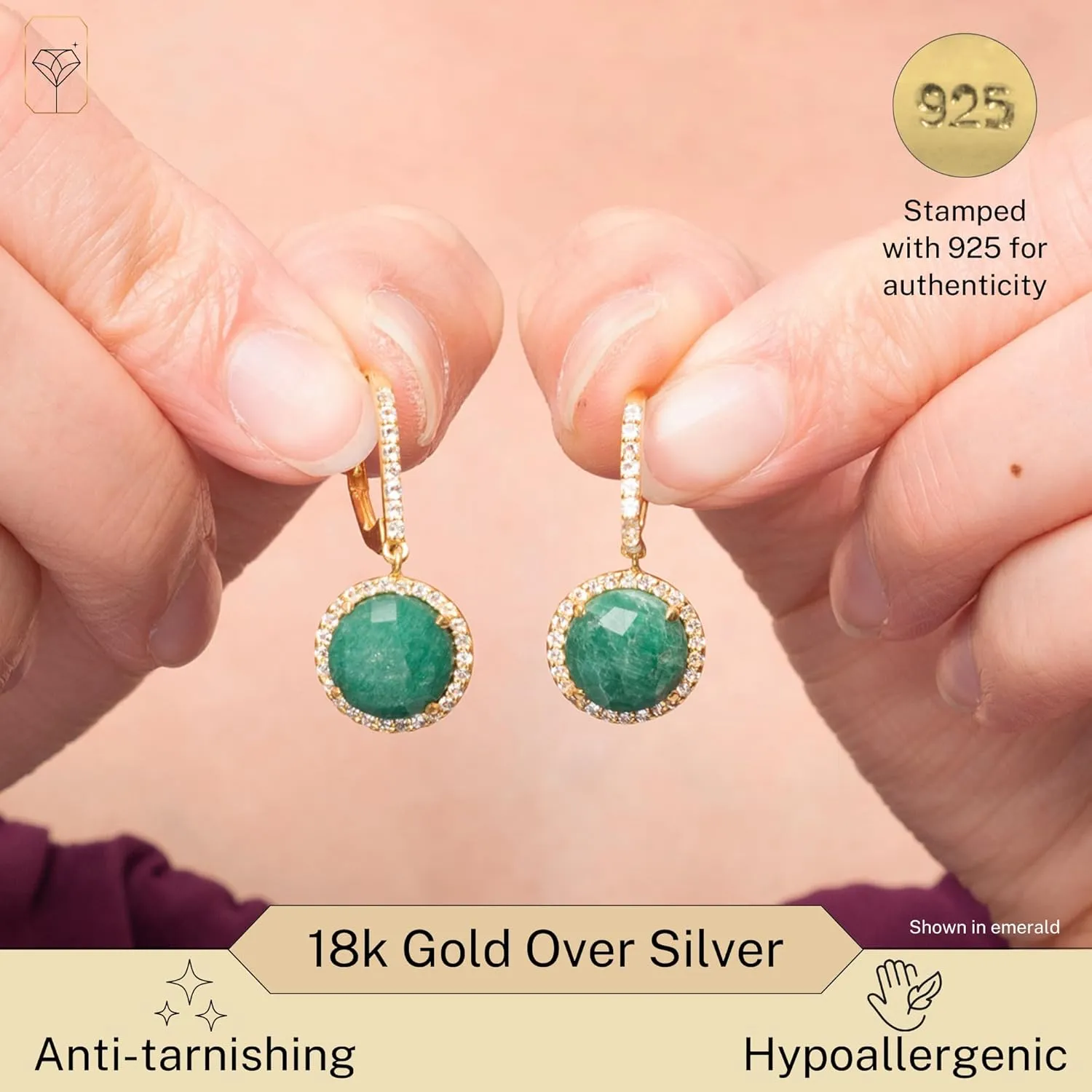 6.5 Ct. Round Gemstone Dangle Earrings in 18k Gold Over Sterling Silver | Gold Dangle Earrings for Women with White Topaz Accents | Drop Earrings for Women | Birthstone Earring by MAX   STONE